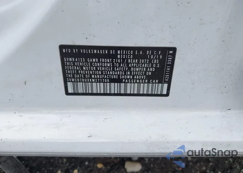 2019 Volkswagen Jetta 1.4T R-Line/1.4T S/1.4T Se from USA, damaged, VIN 3VWCB7BUXKM271709